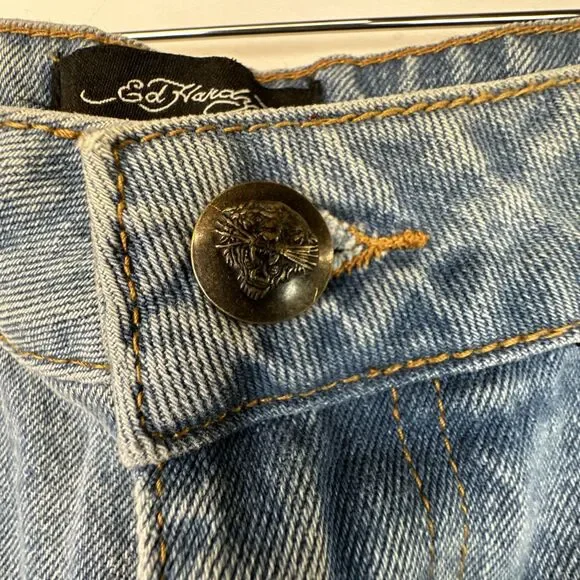 Ed Hardy Embroidered Heart Wide Leg Jeans Retro skater Denim 32 NWT - Picture 6 of 16